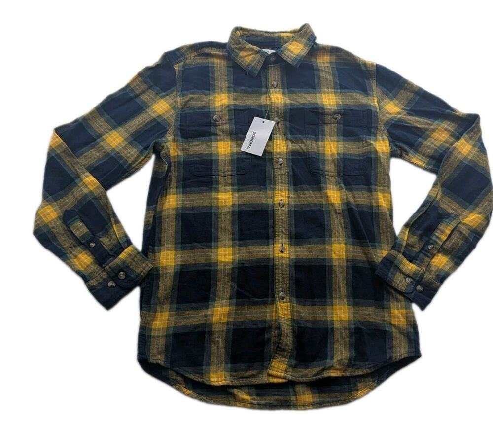 Sonoma Mens Small Supersoft Flannel Plaid Button-Up Long Sleeve Collared Shirt